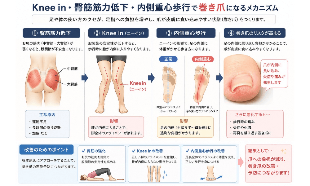 ニーインで巻き爪になるメカニズム
